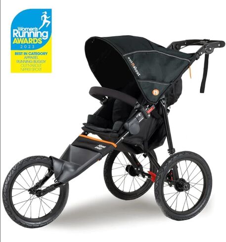 Out’n’About Nipper Sport Jogging Stroller | Lightweight All-Terrain 3-Wheel Stroller | Rain Cover Included | 16" Air-Filled Tires, Suspension, Handlebar Brake | Newborn to 4 Years | Summit Black in Kuwait