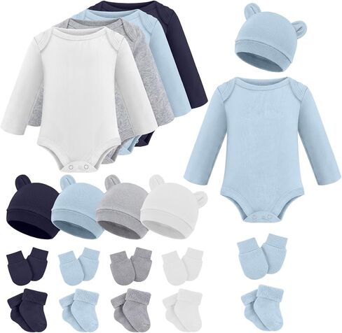 Liitrsh 4 مجموعة ملابس Preemie Layette بأكمام طويلة ملابس وقبعة وقفازات جوارب لهدايا الأطفال حديثي الولادة من الأولاد والبنات in Kuwait
