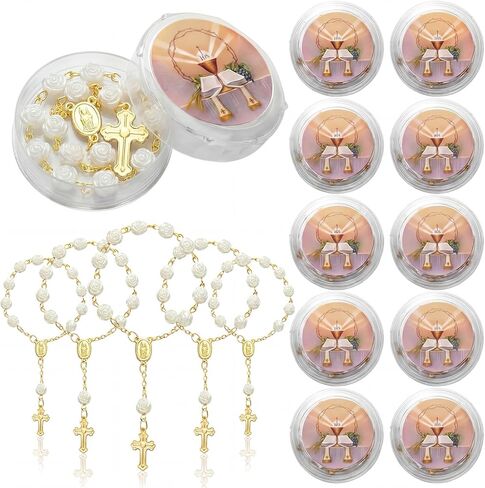Kenning 24 Pcs First Communion Mini Rosaries Gift Baptism Party Favor Catholic Recuerdos De Pnmera Comunio First Holy Communion Memorial Gift for Religious Party Guests Boy Girl in Kuwait