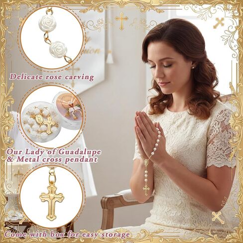 Kenning 24 Pcs First Communion Mini Rosaries Gift Baptism Party Favor Catholic Recuerdos De Pnmera Comunio First Holy Communion Memorial Gift for Religious Party Guests Boy Girl in Kuwait