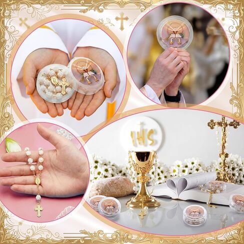 Kenning 24 Pcs First Communion Mini Rosaries Gift Baptism Party Favor Catholic Recuerdos De Pnmera Comunio First Holy Communion Memorial Gift for Religious Party Guests Boy Girl in Kuwait