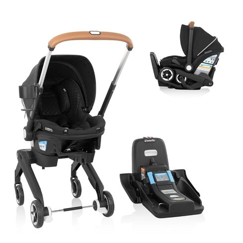 مجموعة عربة الأطفال Evenflo Shyft DualRide لمقعد السيارة للرضع مع مساحة تخزين للحمل ونسيج أخضر ولطيف (العقيق) in Kuwait