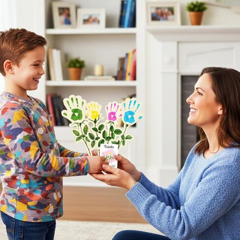 4 مجموعة من باقة فن بصمة اليد لعيد الأم، هدية عيد الأم المصنوعة يدويًا، باقة ورد مصنوعة يدويًا، تذكار مصنوع يدويًا للعائلة، يتضمن فرشاة وطلاء نشاط الفصل الدراسي، هدية عيد ميلاد للأم in Kuwait
