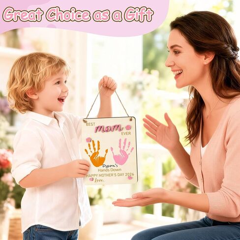 R HORSE 3D عيد الأم بصمة اليد الفنية الحرفية - أفضل أمي على الإطلاق بصمة خشبية معلقة علامة DIY الطفل عيد الأم الأول عيد ميلاد بصمة صنع علامة هدية أمي، الأطفال الصغار تذكار الطفل in Kuwait