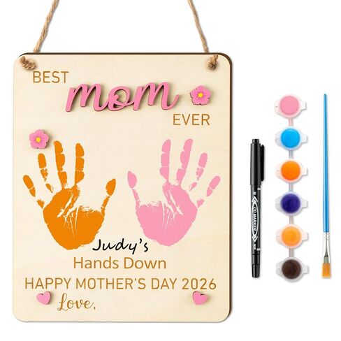R HORSE 3D Mother's Day Handprint Art Craft - Best Mom Ever Handprint Wooden Hanging Sign DIY Baby's First Mothers Day Birthday Handprint Making Sign for Mom Gift, Children Toddler Baby Keepsake in Saudi Arabia
