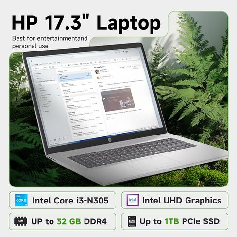 كمبيوتر محمول HP 17 للأعمال والدراسة، معالج Intel 8-Core i3، شاشة 17.3 بوصة مضادة للتوهج، ذاكرة الوصول العشوائي 16 جيجابايت، 512 جيجابايت SSD، Windows 11 Pro، AI Copilot، لوحة مفاتيح رقمية، ما يصل إلى 9 ساعات، مجموعة شحن سريع in Kuwait