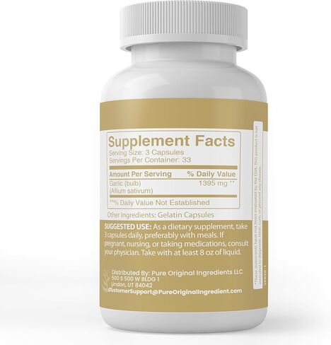 Pure Original Ingredients Garlic Capsules, (100 Capsules) Always Pure, No Additives Or Fillers, Lab Verified in Saudi Arabia
