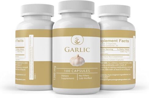 Pure Original Ingredients Garlic Capsules, (100 Capsules) Always Pure, No Additives Or Fillers, Lab Verified in Saudi Arabia