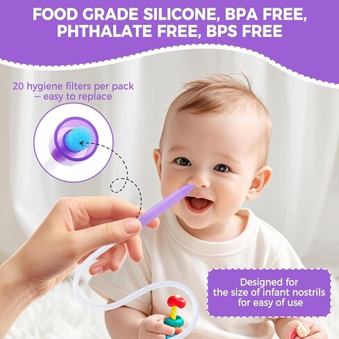 Nasal Aspirator for Baby with 20 Hygiene Filters Nose Sucker, Reusable Infant Nose Cleaner, Easy to Use and Clean, Custom-Sized for Newborns Nasal -Portable for Both Travel and Home Use-Purple in Kuwait