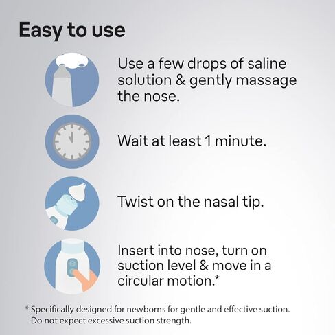Braun Electric Nasal Aspirator - Mucus Remover, Blocked Nose Relief for Newborn, Baby and Toddler, Electric Suction Power, 2 Suction Levels, 2 Nose Tip Sizes, Dishwasher Safe, FSA and HSA Eligible in Kuwait