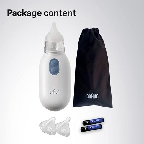 Braun Electric Nasal Aspirator - Mucus Remover, Blocked Nose Relief for Newborn, Baby and Toddler, Electric Suction Power, 2 Suction Levels, 2 Nose Tip Sizes, Dishwasher Safe, FSA and HSA Eligible in Kuwait