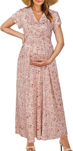 OUGES Maternity Maxi Dress Wrap Baby Shower Pregnancy Dresses for Photoshoot Maternity Outfits Summer Clothes 2026 in Saudi Arabia