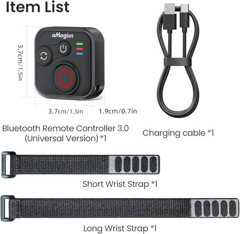 جهاز تحكم عن بعد لاسلكي لـ DJI OSMO 360/Action 6/5 Pro/ 4، لسلسلة GoPro Hero 13/12/11، لسلسلة Insta360 X5/X4/ X3، وحدة تحكم كاميرا بلوتوث مقاومة للماء مع حزام معصم نطاق لاسلكي 50 متر in Kuwait