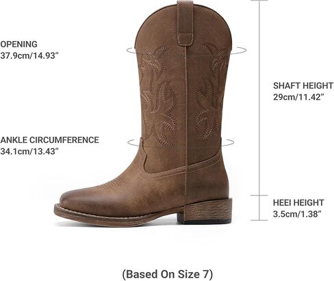DREAM PAIRS Cowboy Cowgirl Boots for Women Wide Square Toe Western Mid Calf Pull-On Embroidered Stitched Retro Boots in Saudi Arabia