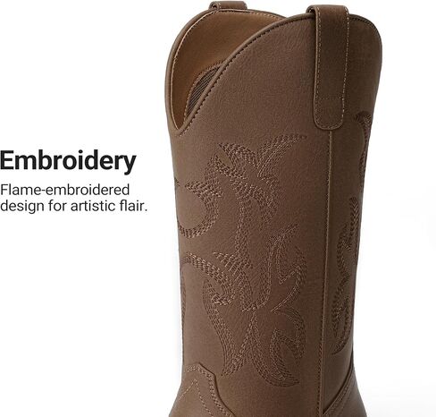 DREAM PAIRS Cowboy Cowgirl Boots for Women Wide Square Toe Western Mid Calf Pull-On Embroidered Stitched Retro Boots in Saudi Arabia
