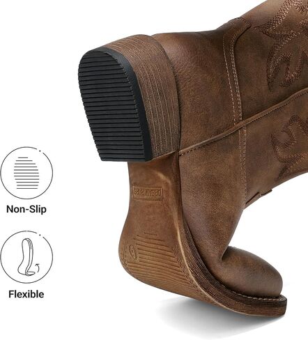 DREAM PAIRS Cowboy Cowgirl Boots for Women Wide Square Toe Western Mid Calf Pull-On Embroidered Stitched Retro Boots in Saudi Arabia