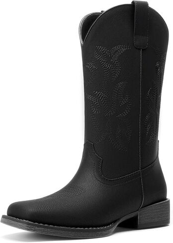 DREAM PAIRS Cowboy Cowgirl Boots for Women Wide Square Toe Western Mid Calf Pull-On Embroidered Stitched Retro Boots in Saudi Arabia