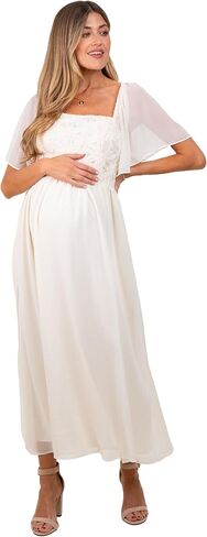 PinkBlush Floral Applique Flutter Sleeved Maternity Midi Dress in Kuwait