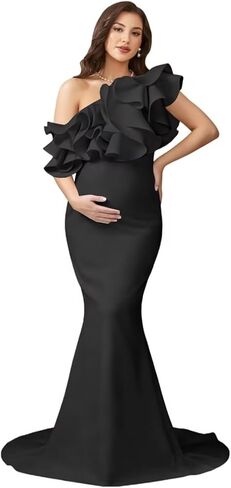 Ruffle One Shoulder Maternity Dress Mermaid Satin Long Baby Shower Dresses for Photoshoot CM10 in Saudi Arabia