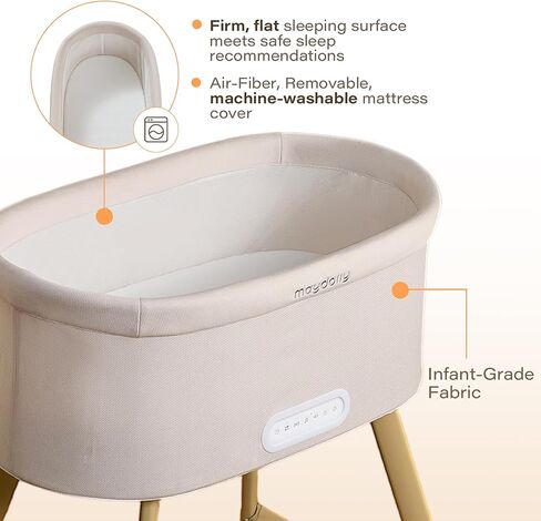Maydolly Smart Soothing Baby Bassinet – Smart Newborn Bassinet with Cry Detection that Automatically Responds – Breathable Infant Sleeper for Newborns to 6 Months（Beige） | Cry Response, 15 Soothing Modes, Airy Comfort, Easy Setup in Kuwait