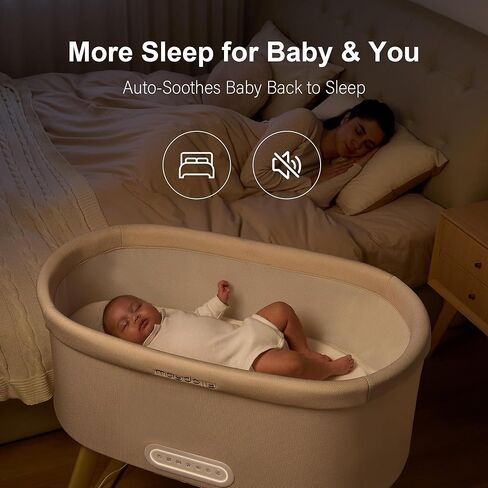Maydolly Smart Soothing Baby Bassinet – Smart Newborn Bassinet with Cry Detection that Automatically Responds – Breathable Infant Sleeper for Newborns to 6 Months（Beige） | Cry Response, 15 Soothing Modes, Airy Comfort, Easy Setup in Kuwait