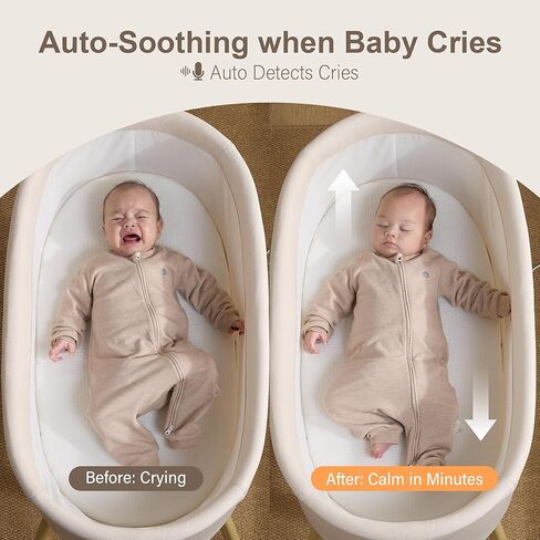 Maydolly Smart Soothing Baby Bassinet – Smart Newborn Bassinet with Cry Detection that Automatically Responds – Breathable Infant Sleeper for Newborns to 6 Months（Beige） | Cry Response, 15 Soothing Modes, Airy Comfort, Easy Setup in Kuwait