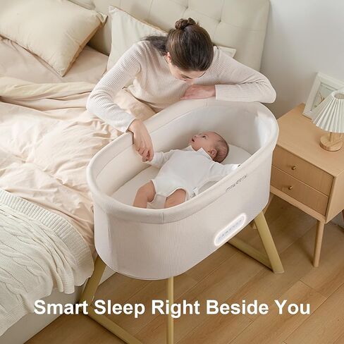 Maydolly Smart Soothing Baby Bassinet – Smart Newborn Bassinet with Cry Detection that Automatically Responds – Breathable Infant Sleeper for Newborns to 6 Months（Beige） | Cry Response, 15 Soothing Modes, Airy Comfort, Easy Setup in Kuwait
