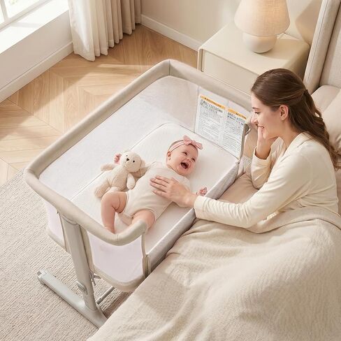 INFANS 3 in 1 Baby Bassinet, Bedside Sleeper for Newborn, Folding Crib with Mattress, Travel Bag, Wheels, 4-Sided Mesh, Easy to Assemble Cradle Co Sleeper Stationary, Rock (Light Grey) in Saudi Arabia