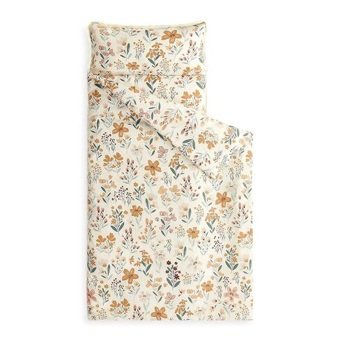 Wake In Cloud - Toddler Nap Mat with Pillow and Blanket, for Kids Girls in Kindergarten Daycare Preschool Pre K, Roll Up Sleeping Bag, Floral Botanical Flowers, Orange Cream, Standard in Kuwait