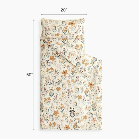 Wake In Cloud - Toddler Nap Mat with Pillow and Blanket, for Kids Girls in Kindergarten Daycare Preschool Pre K, Roll Up Sleeping Bag, Floral Botanical Flowers, Orange Cream, Standard in Kuwait