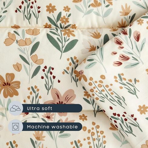 Wake In Cloud - Toddler Nap Mat with Pillow and Blanket, for Kids Girls in Kindergarten Daycare Preschool Pre K, Roll Up Sleeping Bag, Floral Botanical Flowers, Orange Cream, Standard in Kuwait