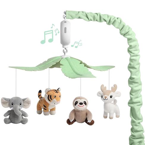 Baby Crib Mobile for Boys and Girls, Soft Plush Jungle Safari Animals Elephant Tiger Sloth Deer, Babies Nursery Decor, Calming Soother with 12 Lullabies Essential and Perfect Gift in Kuwait