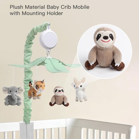 Baby Crib Mobile for Boys and Girls, Soft Plush Jungle Safari Animals Elephant Tiger Sloth Deer, Babies Nursery Decor, Calming Soother with 12 Lullabies Essential and Perfect Gift in Kuwait