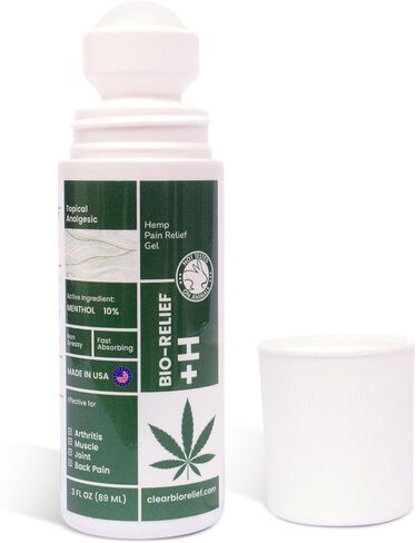 BIO-RELIEF +H, Hemp Pain Relief Gel, Cooling Gel w 10% Menthol in Hemp Oil, 3 oz Roll-on for Arthritis, Muscle Pain, Joint & Back Pain, Topical Analgesic, Fast Acting, Long Lasting Pain Reliever Cream in Saudi Arabia