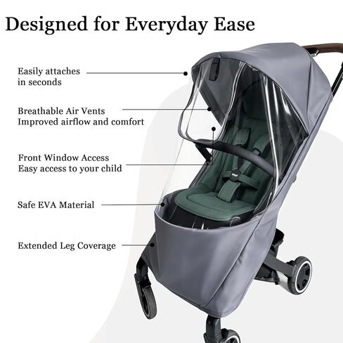 Stroller Rain Cover Compatible with Joolz AER+ & AER 2 – Clear Weather Shield with Front Access Window, Ventilation Holes & Built-in Storage Pouch, Full Coverage Protection from Rain, Wind & Snow in Kuwait