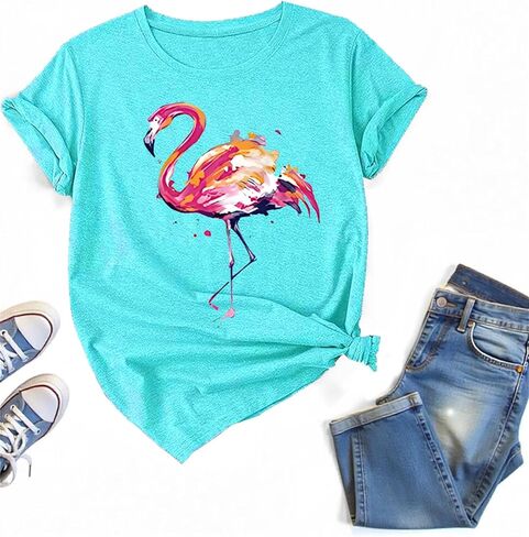 Cute Flamingo Print T Shirt for Women in Kuwait
