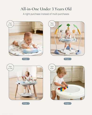 CuddoBaby Baby Jumper 4-Stage Convertible| مونتيسوري - 8 ألعاب تفاعلية مستوحاة | مفرش لعب تومي تايم، كرسي هزاز، صحن تمرين، طاولة للأطفال الصغار| موسيقى وأضواء | 3-6، 6-12، 12-18، 12-24 شهرًا - رمادي in Kuwait
