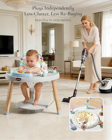 CuddoBaby Baby Jumper 4-Stage Convertible| مونتيسوري - 8 ألعاب تفاعلية مستوحاة | مفرش لعب تومي تايم، كرسي هزاز، صحن تمرين، طاولة للأطفال الصغار| موسيقى وأضواء | 3-6، 6-12، 12-18، 12-24 شهرًا - رمادي in Kuwait