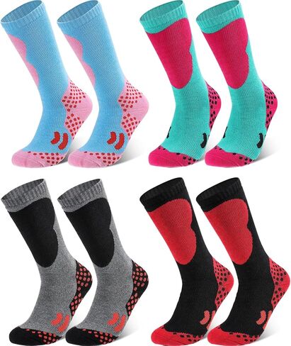 Geyoga Kids Ski Socks 4 Pairs Winter Warm Long Knee Snow Skiing Snowboard Skating Socks for Boy Girl Christmas Activities (Vintage Pattern) in Saudi Arabia