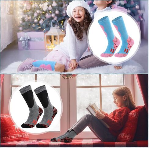 Geyoga Kids Ski Socks 4 Pairs Winter Warm Long Knee Snow Skiing Snowboard Skating Socks for Boy Girl Christmas Activities (Vintage Pattern) in Saudi Arabia