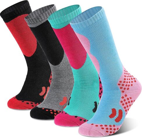 Geyoga Kids Ski Socks 4 Pairs Winter Warm Long Knee Snow Skiing Snowboard Skating Socks for Boy Girl Christmas Activities (Vintage Pattern) in Saudi Arabia