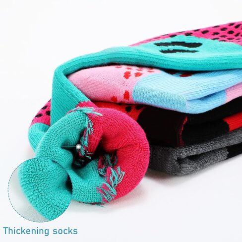 Geyoga Kids Ski Socks 4 Pairs Winter Warm Long Knee Snow Skiing Snowboard Skating Socks for Boy Girl Christmas Activities (Vintage Pattern) in Saudi Arabia