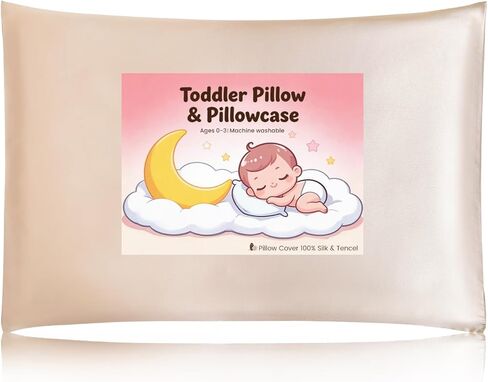 THXSILK Toddler Pillow 13x18 100% Silk Pillowcase with Tencel Underside, 10% Mulberry Silk & 90% Microfiber Filling for Infants 0-3 Years Machine Washable Soft Breathable Travel (1 Pack, Champagne) in Saudi Arabia