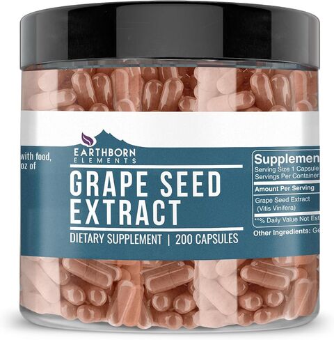 Earthborn Elements Pure Grape Seed Extract 200 Capsules, Pure & Undiluted, No Additives in Saudi Arabia