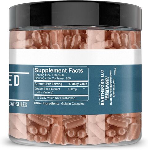 Earthborn Elements Pure Grape Seed Extract 200 Capsules, Pure & Undiluted, No Additives in Saudi Arabia