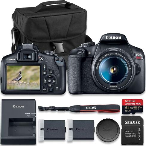 Canon EOS Rebel T7 DSLR Camera with EF-S 18-55mm f/3.5-5.6 is II and EF 75-300mm f/4-5.6 III Lens + Extra LP-E10 Battery + SanDisk Extreme Pro 64GB + Camera Case + More(16pc Bundle) in Saudi Arabia