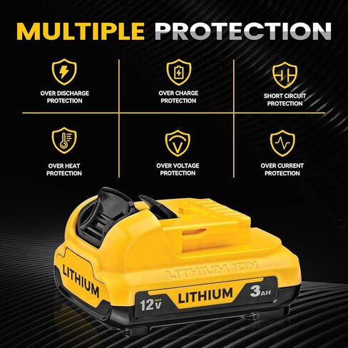 استبدال بطارية DCB120 Li-ion 3.0Ah لبطارية Dewalt 12V Max DCB127 DCB120 DCB123 المتوافقة مع شاحن Dewalt 12V وأداة الطاقة، حزمة واحدة in Saudi Arabia