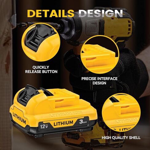 استبدال بطارية DCB120 Li-ion 3.0Ah لبطارية Dewalt 12V Max DCB127 DCB120 DCB123 المتوافقة مع شاحن Dewalt 12V وأداة الطاقة، حزمة واحدة in Saudi Arabia