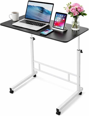 Mobile Standing Desk Adjustable Height for Laptop – Small Rolling Desk & Portable Table on Wheels – Small Standing Table with Wheels for Home Office (White) in Saudi Arabia