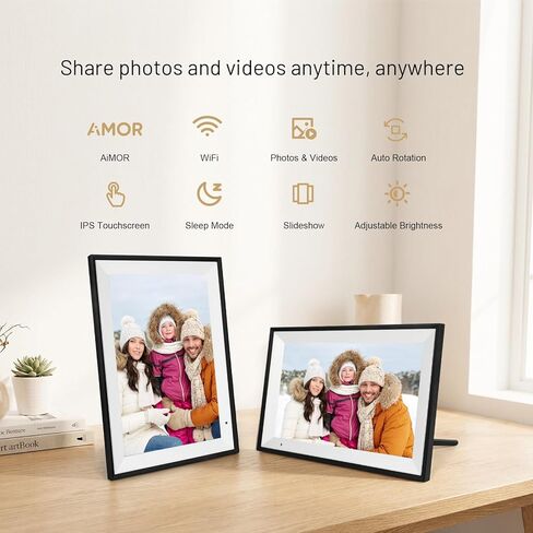 إطار صورة رقمي AEEZO، إطار صور رقمي 10.1 بوصة مع شاشة لمس IPS 1280 * 800 HD، إطار رقمي ذكي مدمج بذاكرة 32 جيجابايت، إعداد سهل التدوير التلقائي عبر تطبيق AiMOR (أسود) in Kuwait